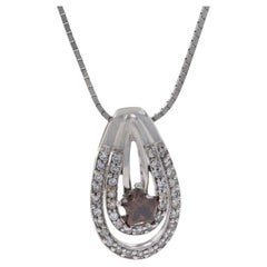 Vintage White Gold Fancy Deep Brown Diamond Pendant Necklace, 14k Star .54ctw