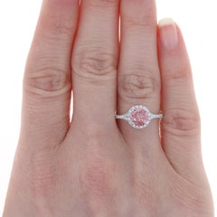 White Gold Fancy Deep Pink Diamond Halo Engagement Ring, 14k Round 1.61ctw GIA