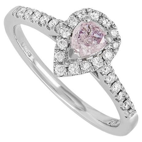 Weißgold Fancy Light Purplish Pink Pear Cut Diamantring 0,31ct im Angebot