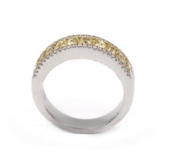 White Gold Fancy Yellow Cushion Cut Diamond Band Ring