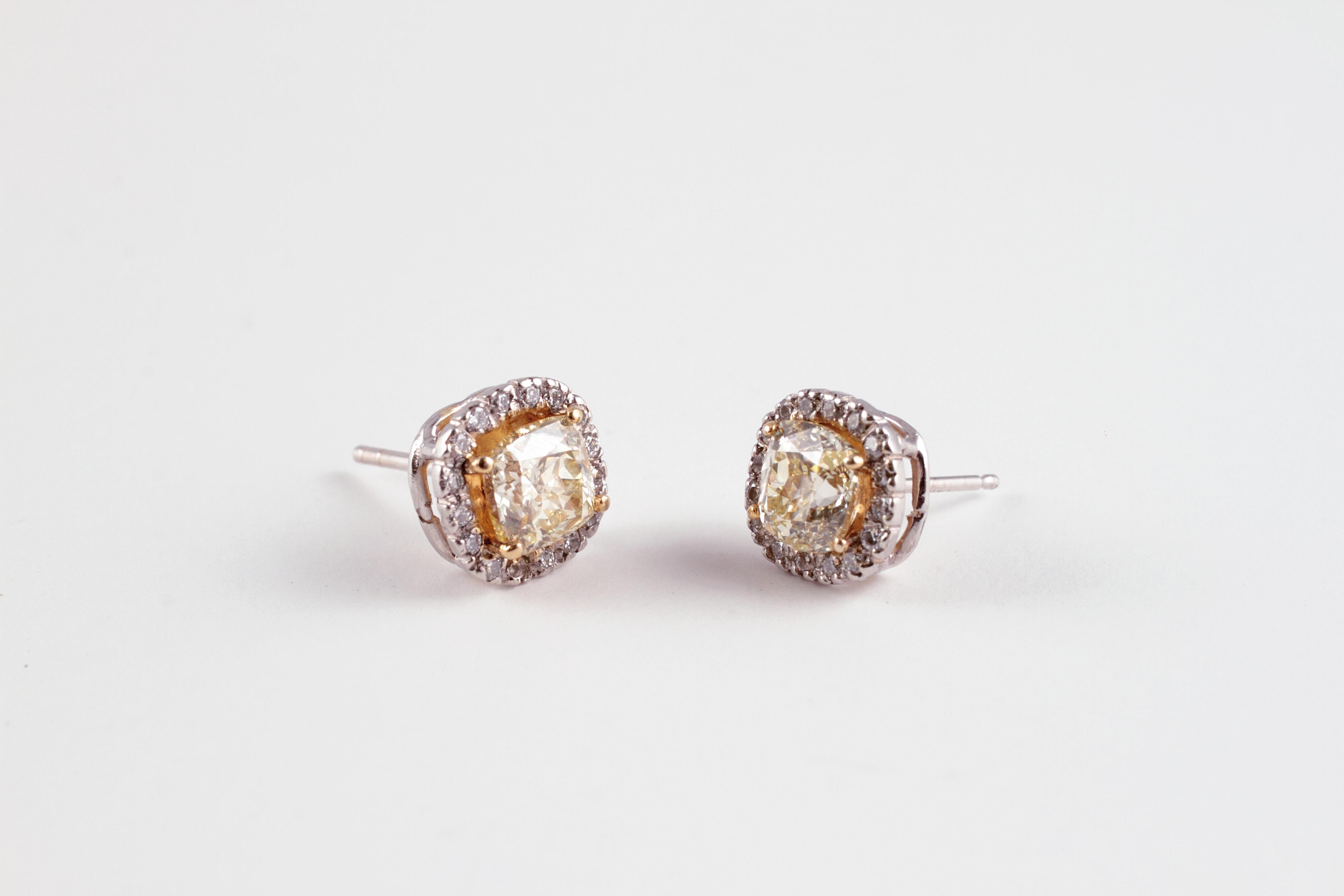 White Gold Fancy Yellow Diamond and Diamond Earrings 1