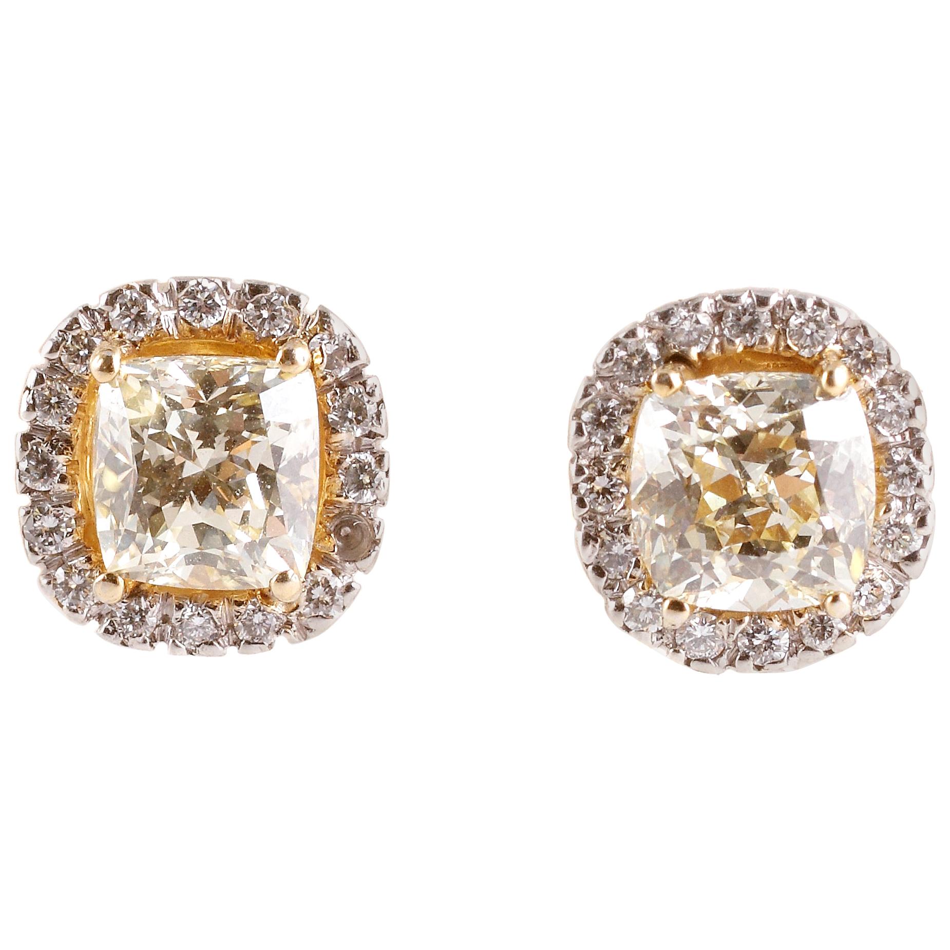 White Gold Fancy Yellow Diamond and Diamond Earrings