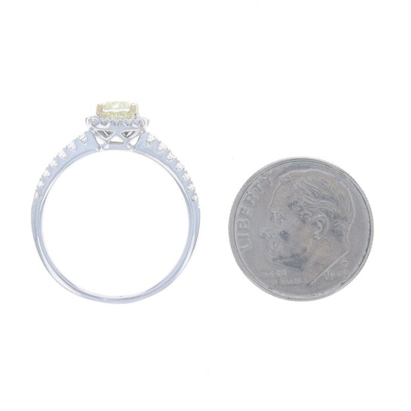 Anello di fidanzamento aureolato con diamanti gialli in oro bianco - Cuscino quadrato 18 carati da 0,85 ct. in vendita 1