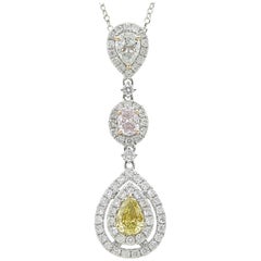 White Gold Fancy Yellow, Light Pink and Blue Diamond Pendant Necklace