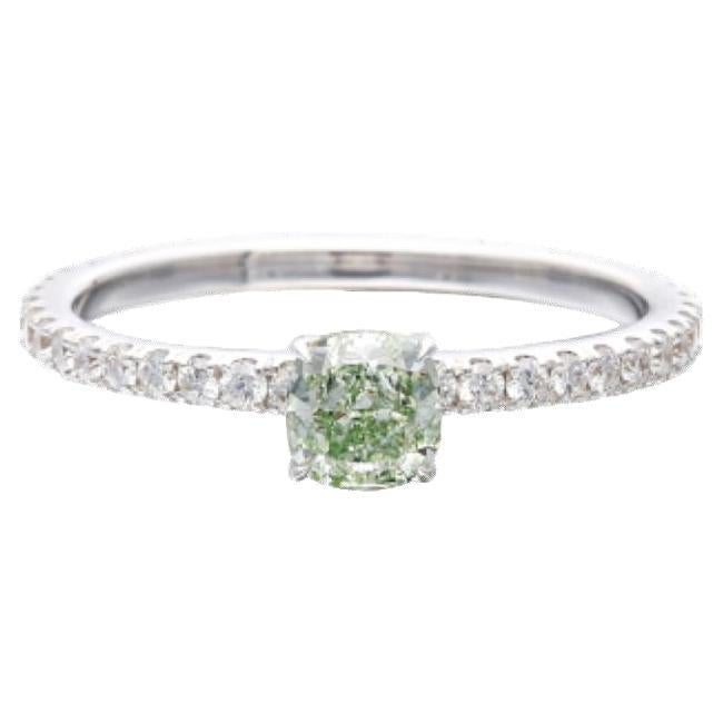 White Gold Fancy Yellowish Green Diamond and Diamond Ring For Sale