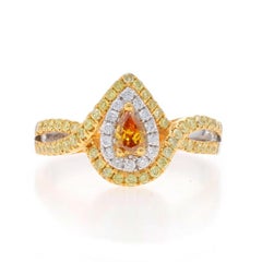 White Gold Fancy Yellowish Orange Diamond Halo Ring - 18k Pear .80ctw Engagement