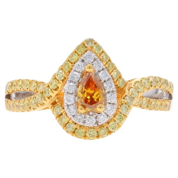 White Gold Fancy Yellowish Orange Diamond Halo Ring - 18k Pear .80ctw Engagement