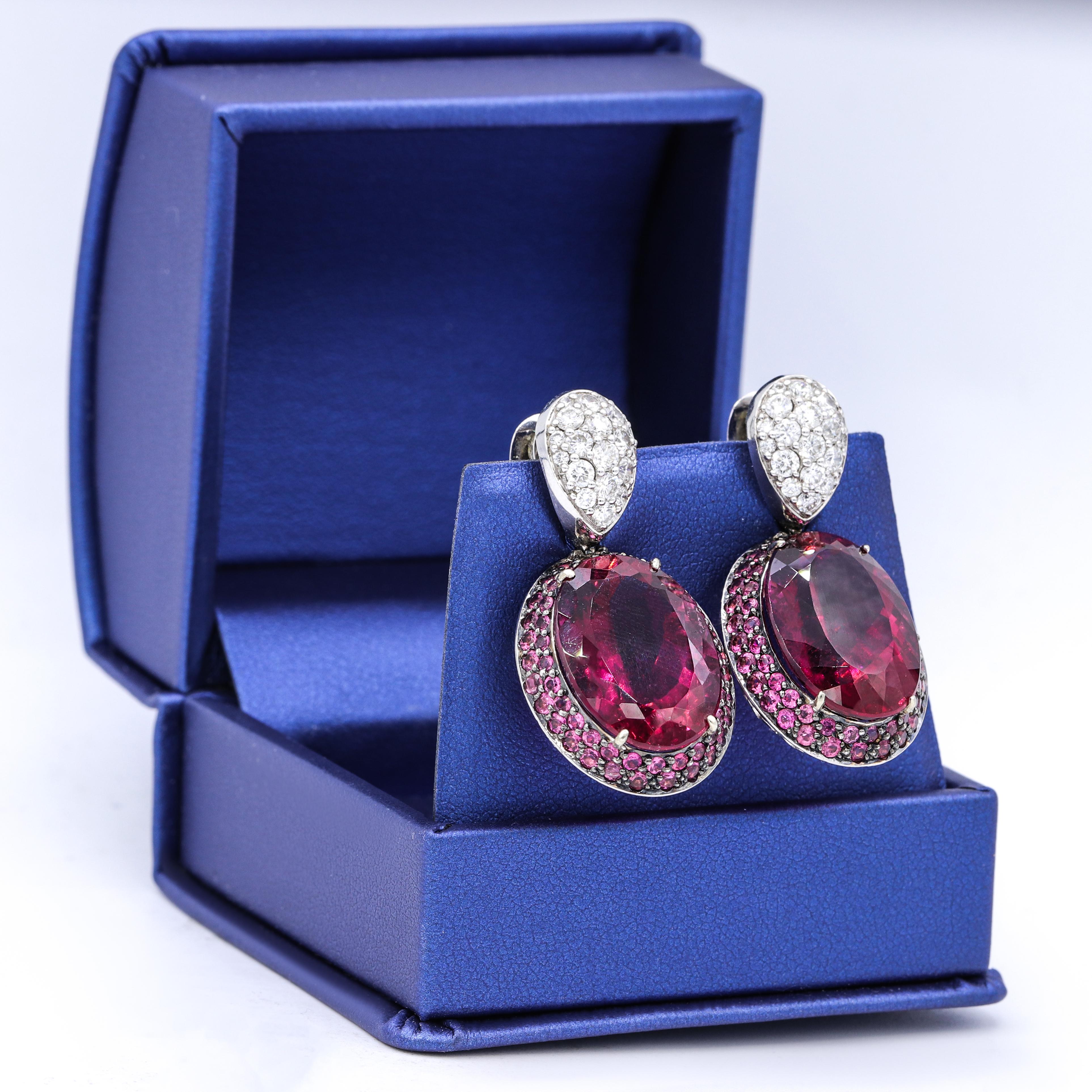 Oval Cut Oval Tourmaline Diamond Earrings For Sale