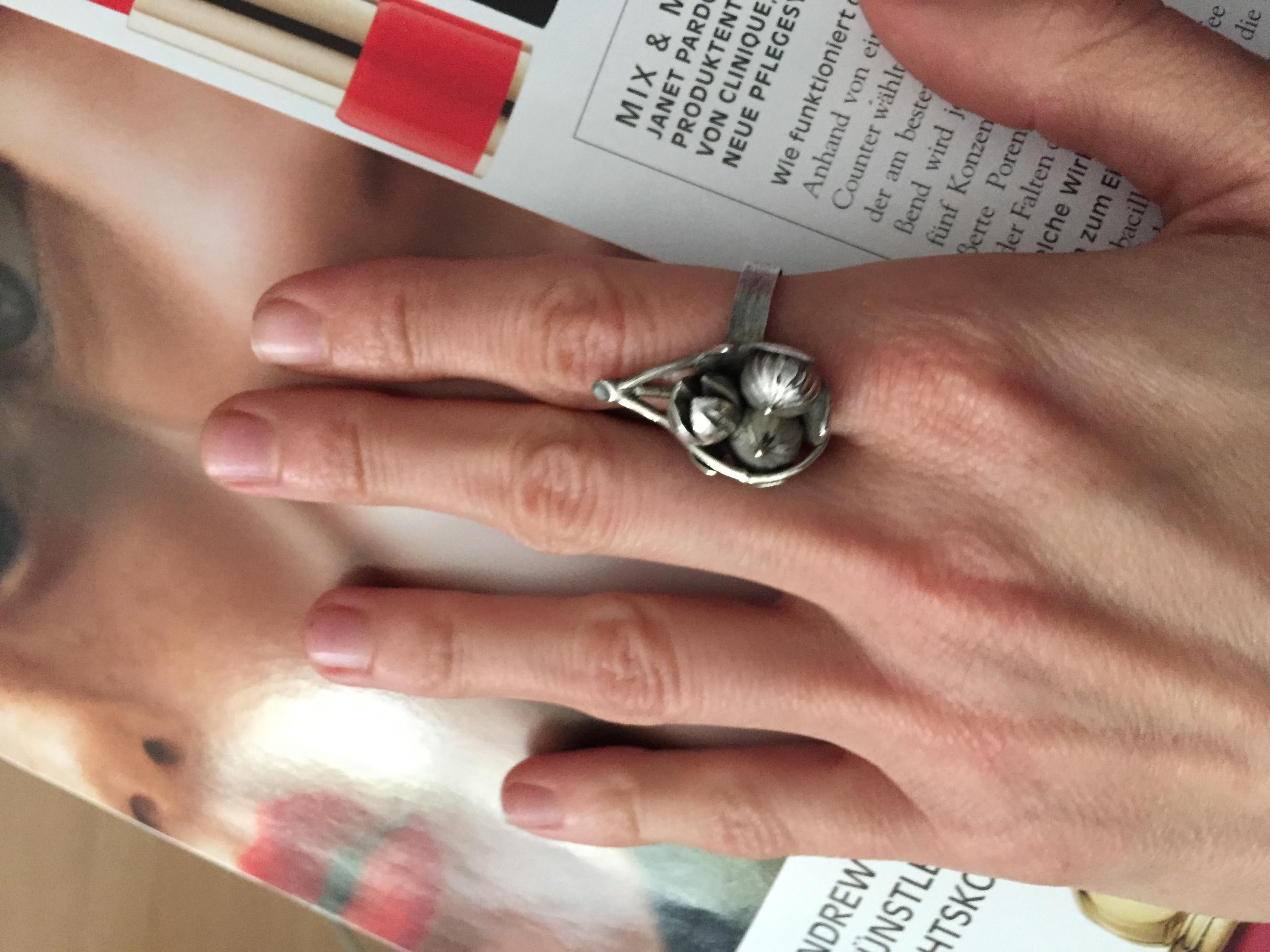 Round Cut White Gold Fig Cocktail Ring with 3 Diamonds by the Artist Featured in Vogue For Sale