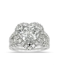 White Gold Flawless Heart Shape Diamond Ring, 3.13 D IF Type IIA