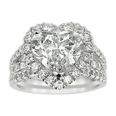 White Gold Flawless Heart Shape Diamond Ring, 3.13 D IF Type IIA