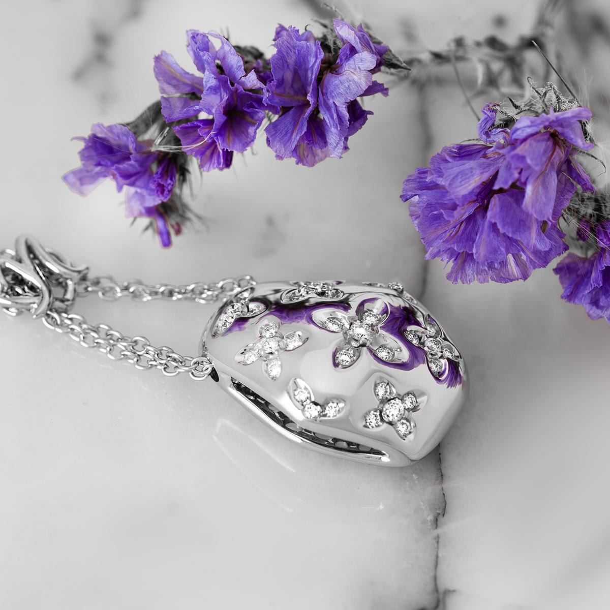 White Gold Floral Diamond Double Chain Pendant For Sale 1