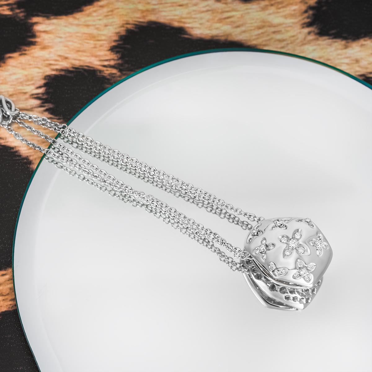 White Gold Floral Diamond Double Chain Pendant For Sale 3