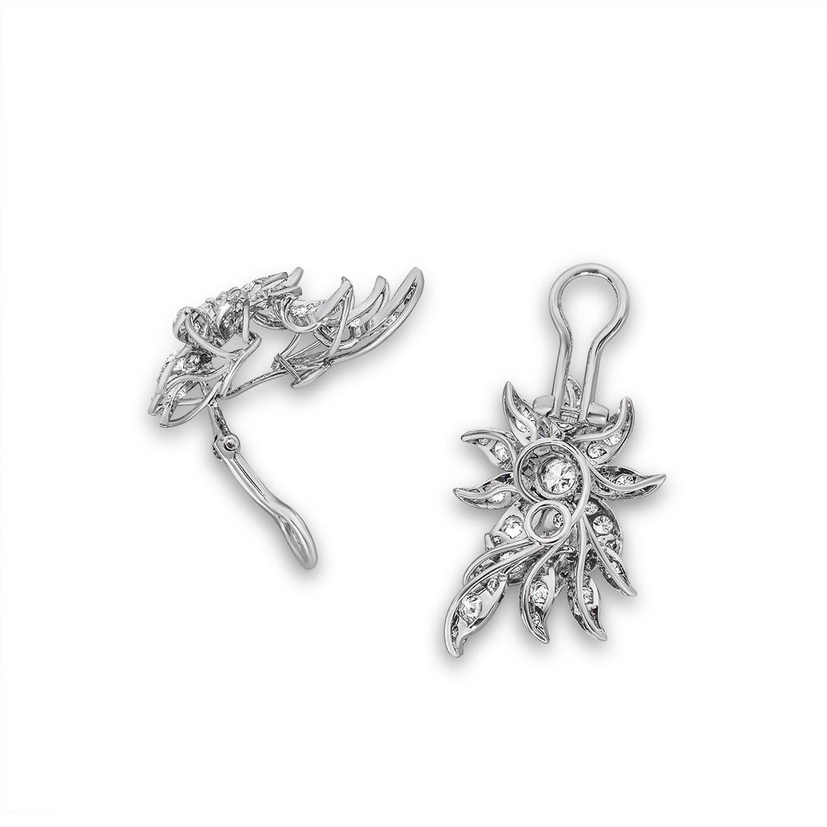 Round Cut White Gold Floral Diamond Earrings 3.90ct TDW For Sale