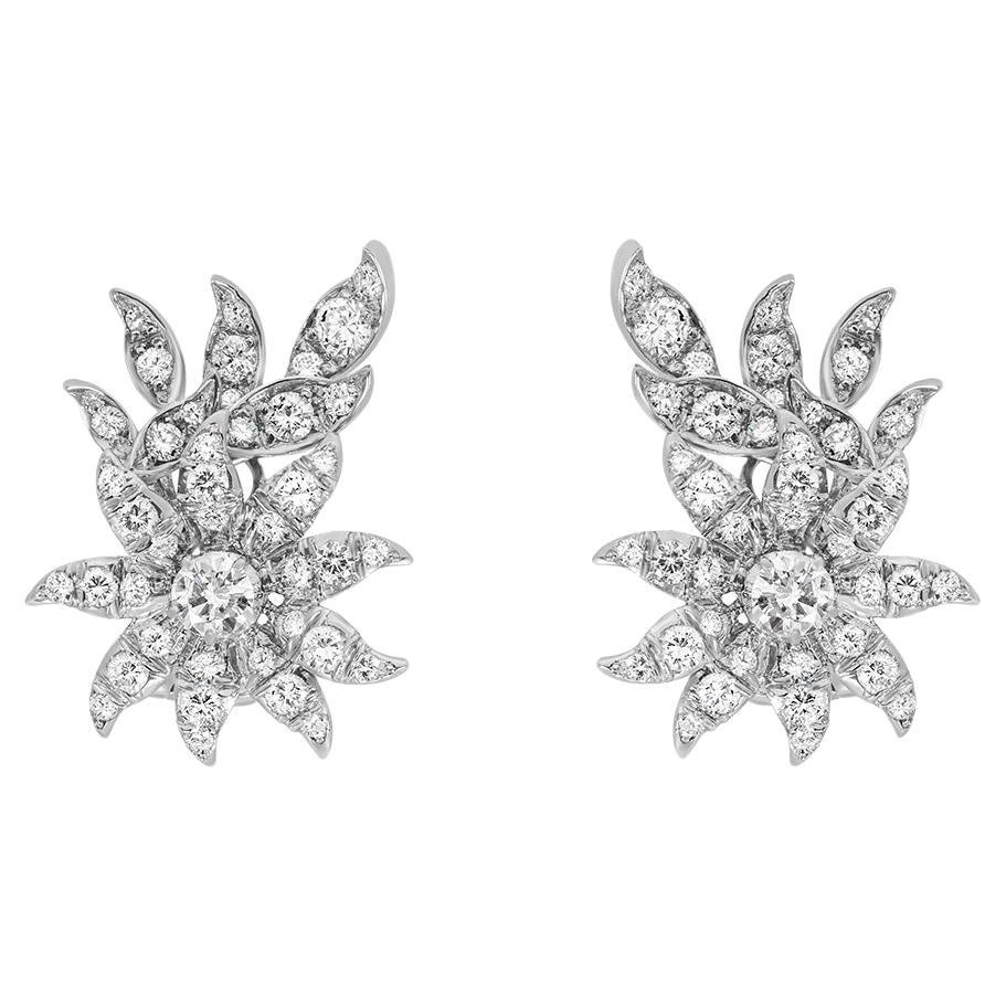 White Gold Floral Diamond Earrings 3.90ct TDW For Sale