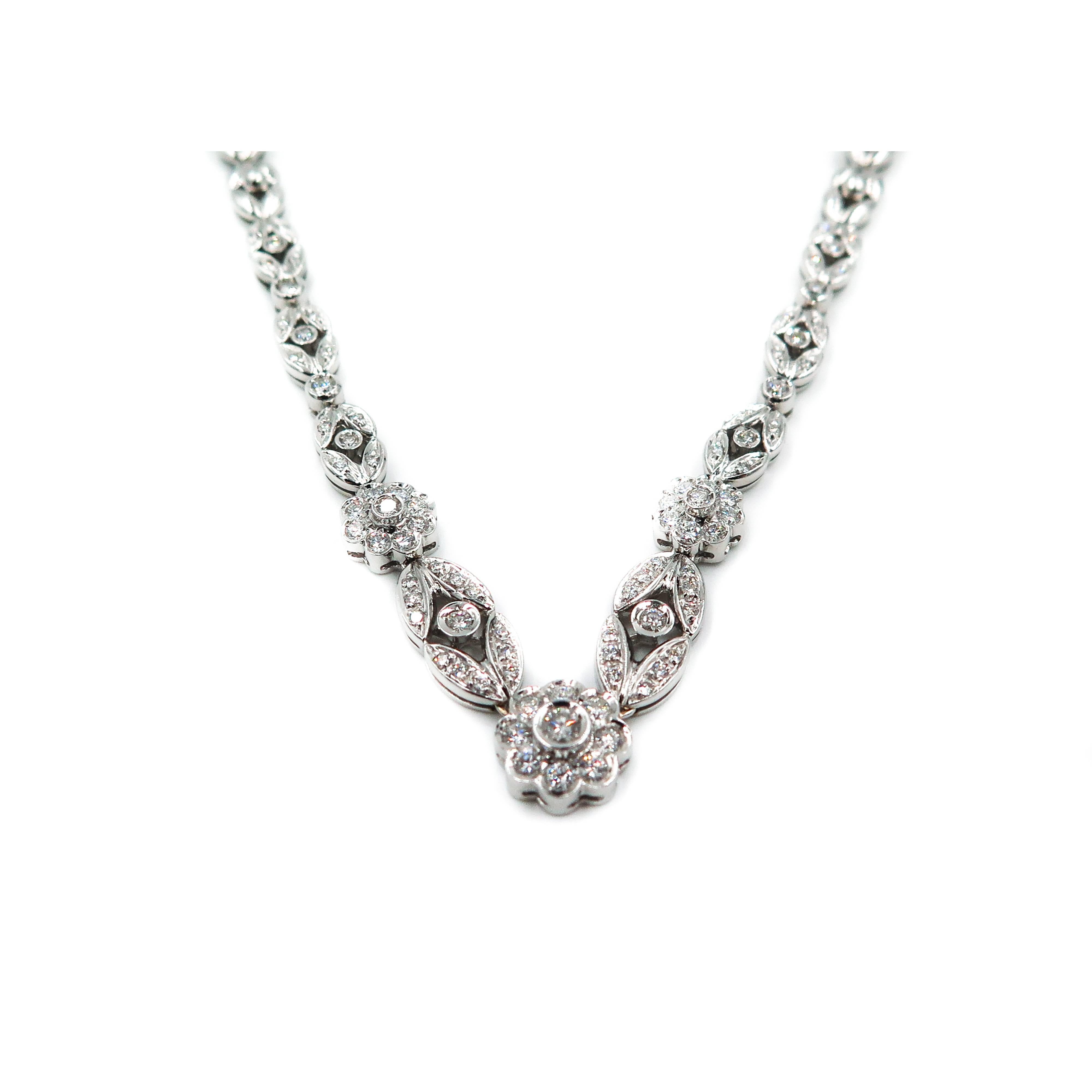 Romantic White Gold Floral Diamond Necklace