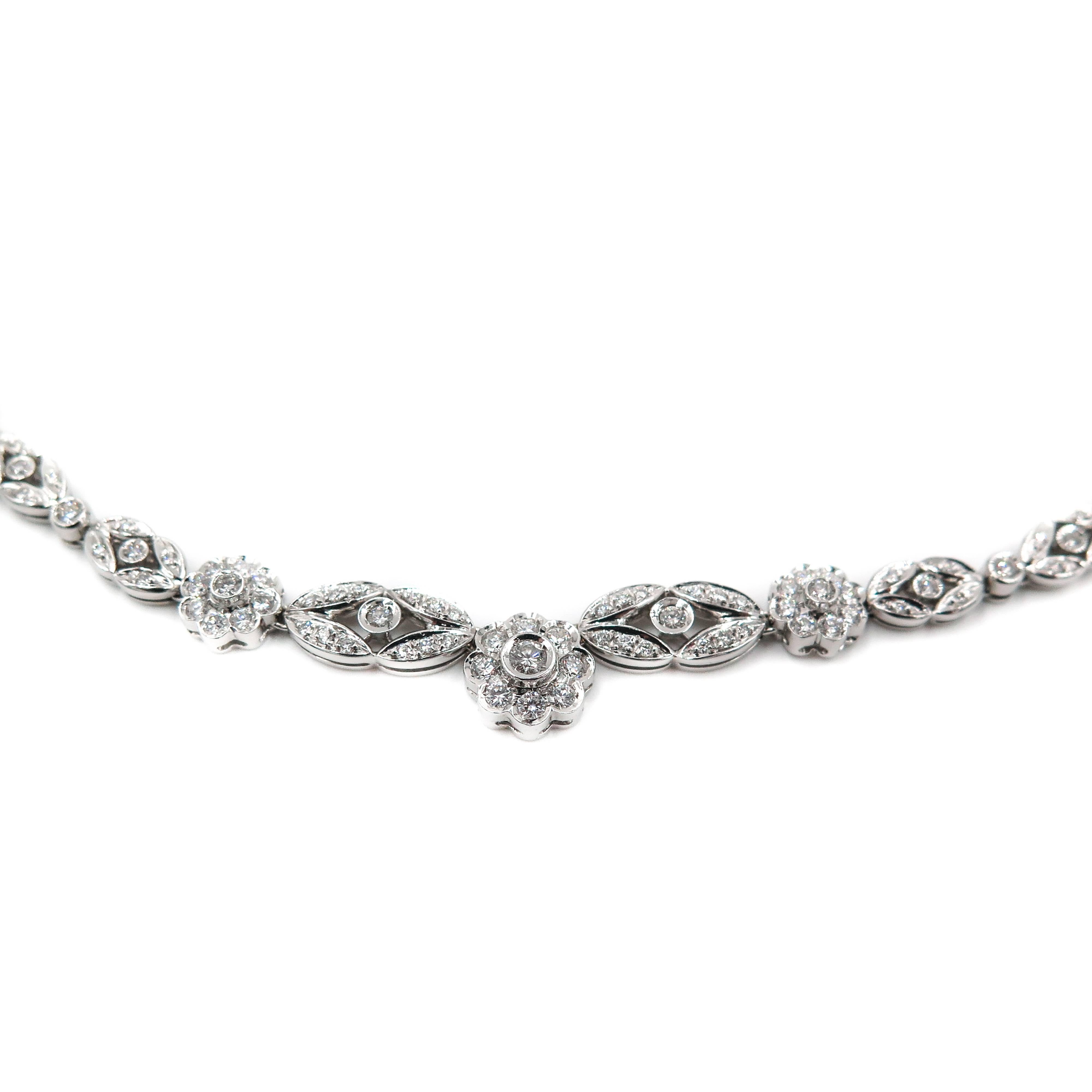 Women's White Gold Floral Diamond Necklace