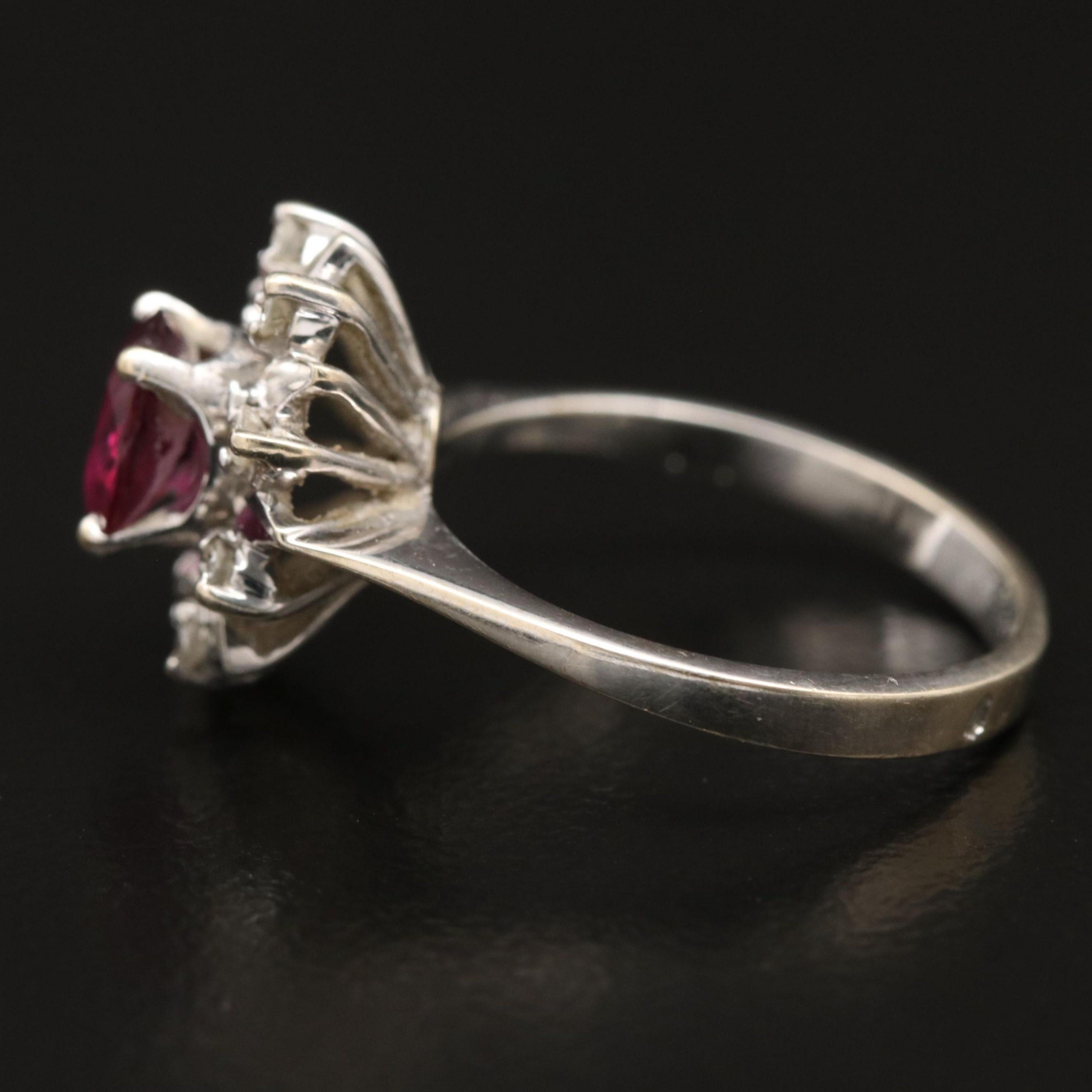 For Sale:  White Gold Floral Ruby Diamond Engagement Ring, Art Deco Ruby Wedding Ring 2