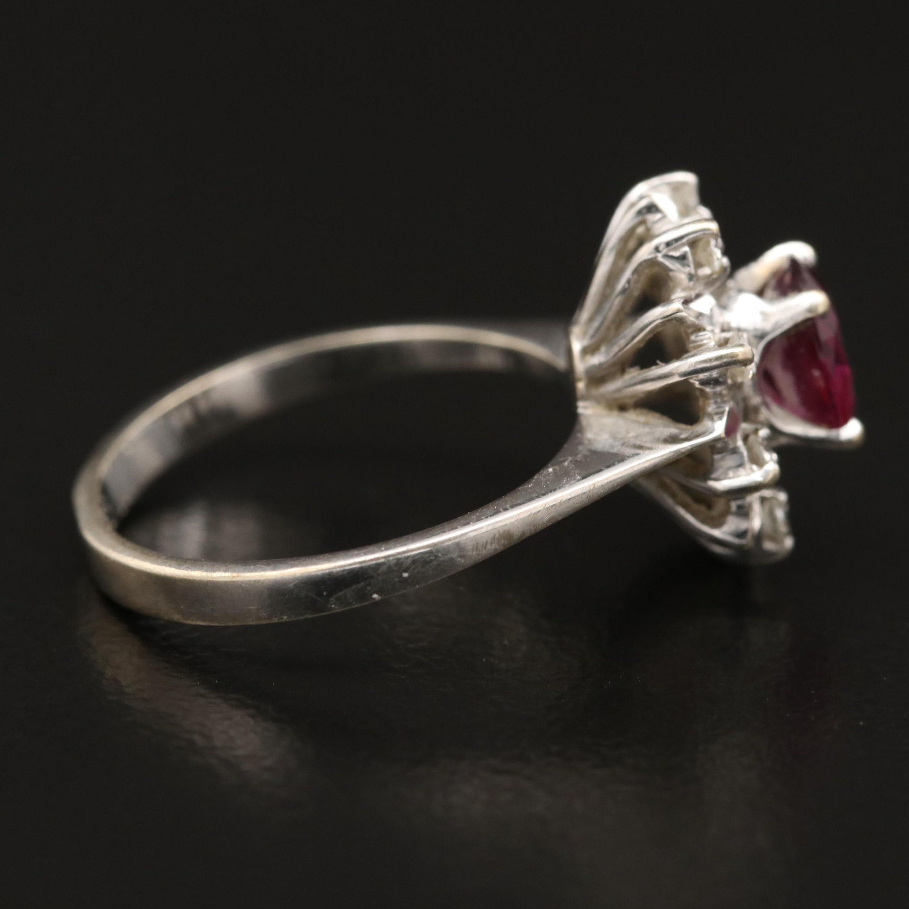 For Sale:  White Gold Floral Ruby Diamond Engagement Ring, Art Deco Ruby Wedding Ring 3