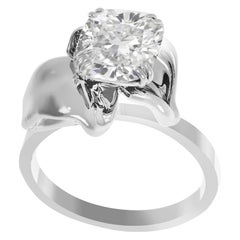White Gold Flower Engagement Ring with One Carat Cushion Crashed Ice Diamond