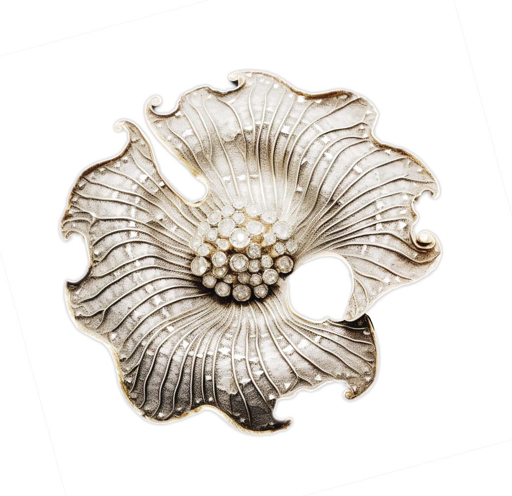 Round Cut White Gold Flower Limited Edition Brooch with Diamonds