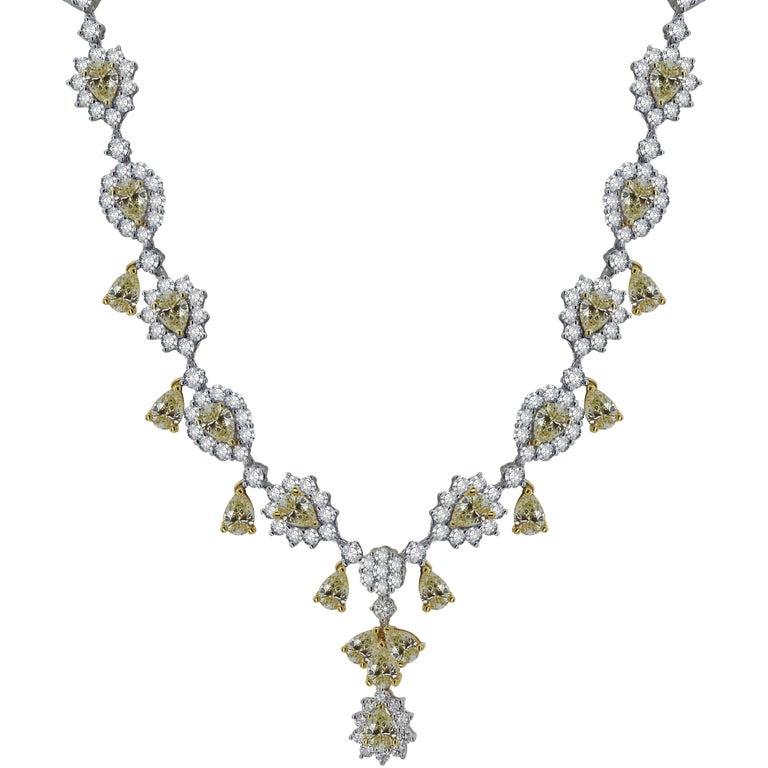 Modern White Gold Flower Necklace with Fancy Yellow and White Diamonds For Sale