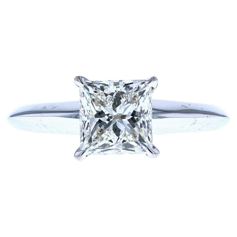 White Gold Four Prong Knife Edge Solitaire Engagement Ring Princess Cut Diamond