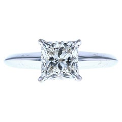 White Gold Four Prong Knife Edge Solitaire Engagement Ring Princess Cut Diamond