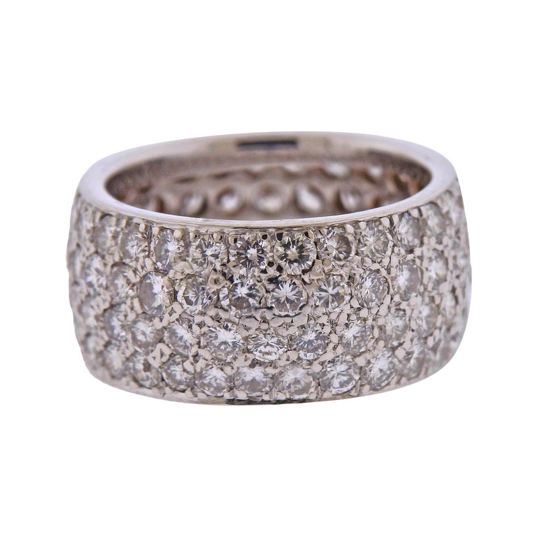 White Gold Four Row Diamond Wedding Band Ring For Sale at 1stDibs