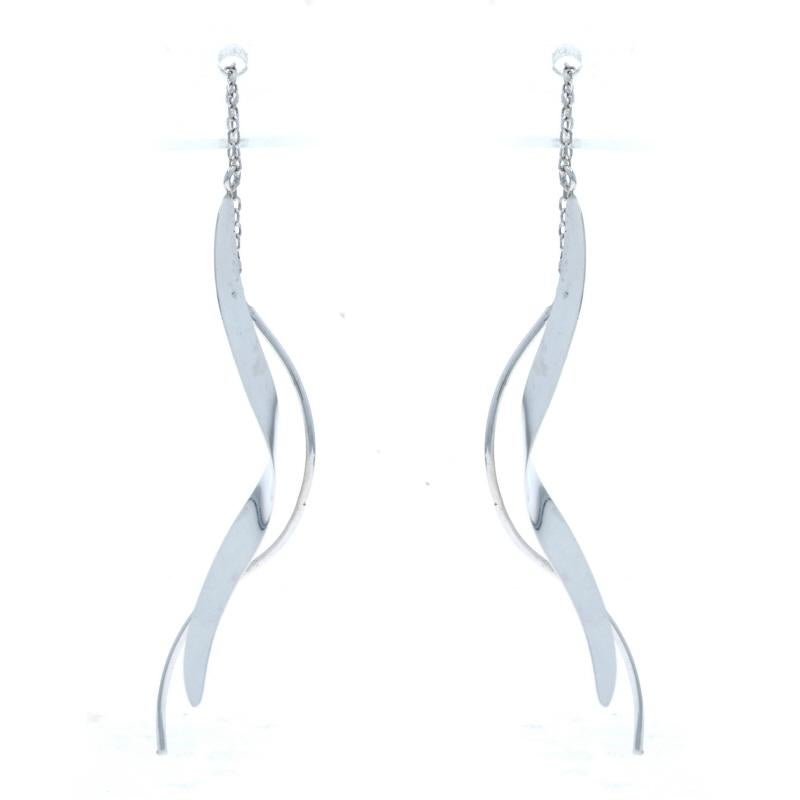 Metal Content: 14k White Gold

Style: Threader
Fastening Type: Threader Closures
Theme: Freeform Ribbon

Measurements

Tall: 2