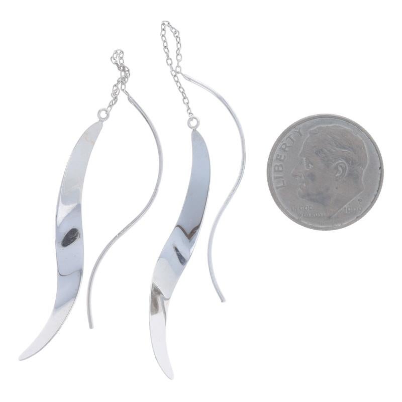 Women's White Gold Freeform Ribbon Threader Earrings 14k Pierced For Sale