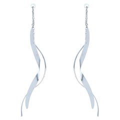 White Gold Freeform Ribbon Threader Earrings 14k Pierced