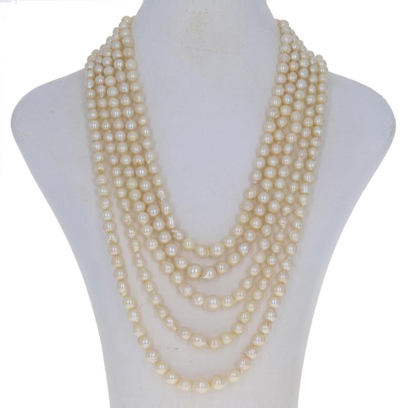 Fünfreihige Halskette aus Weißgold mit Süßwasser-Zuchtperlen, abgestuft, 15 3/4