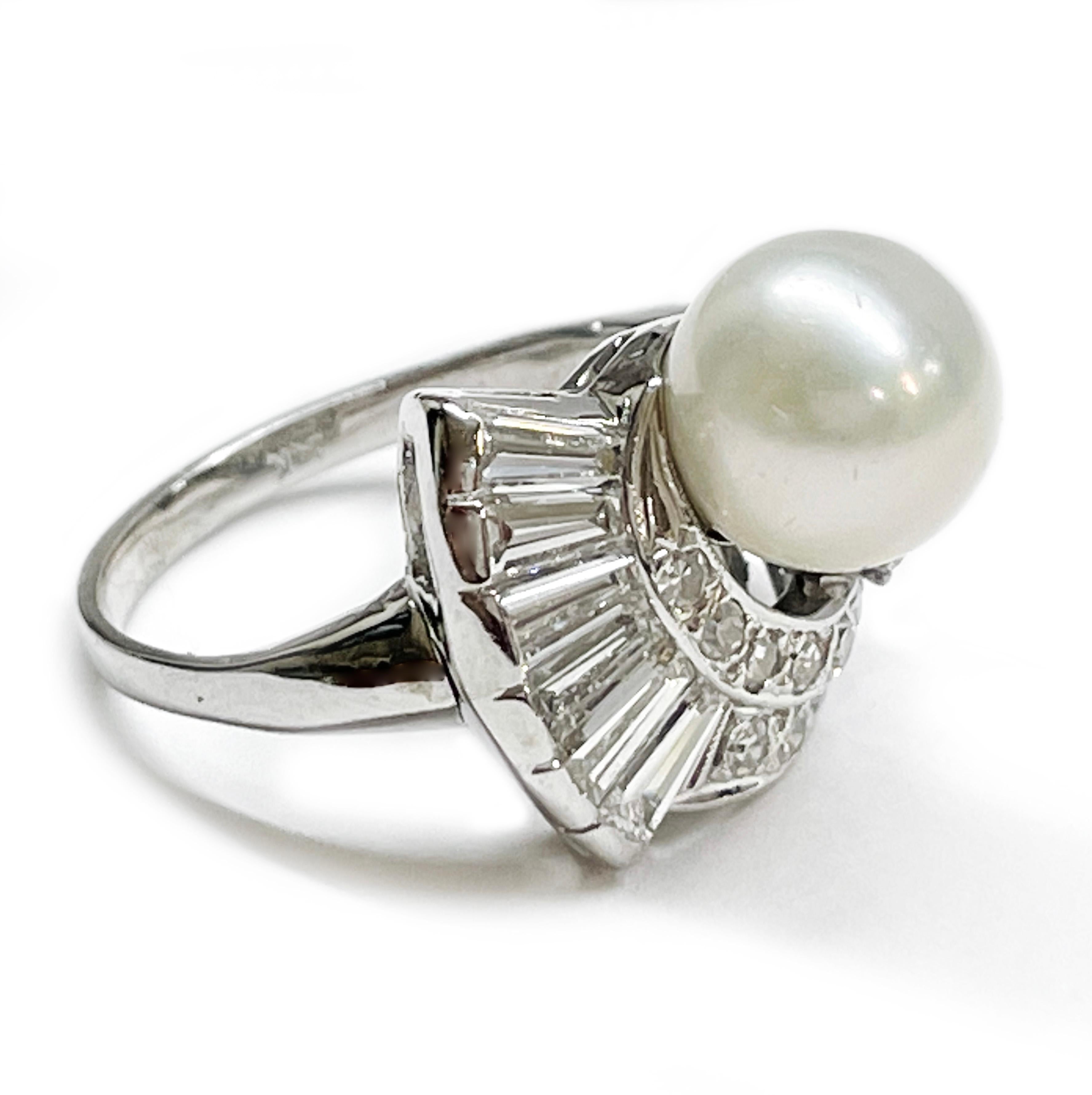 Retro White Gold Freshwater Pearl Diamond Ring For Sale