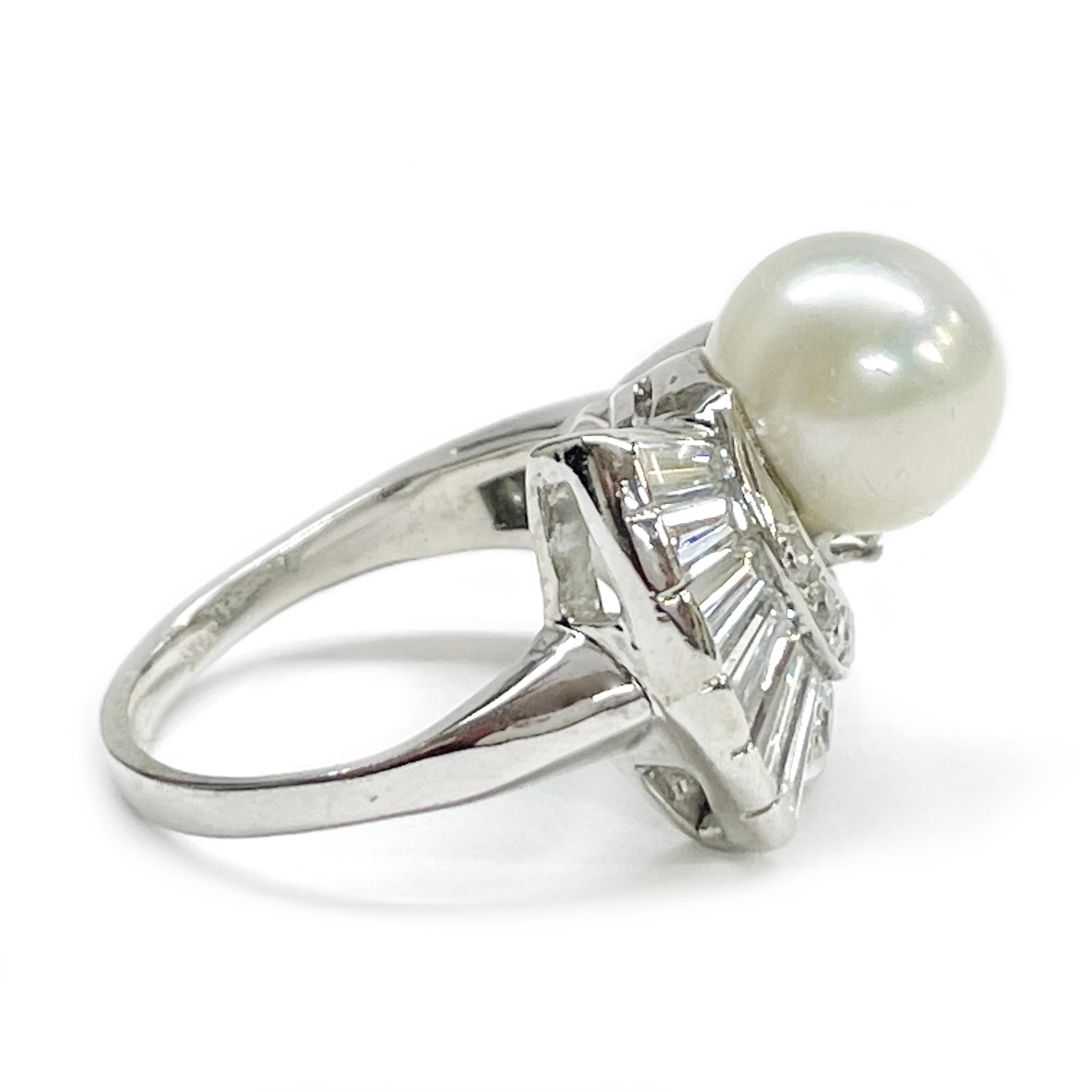 Round Cut White Gold Freshwater Pearl Diamond Ring For Sale