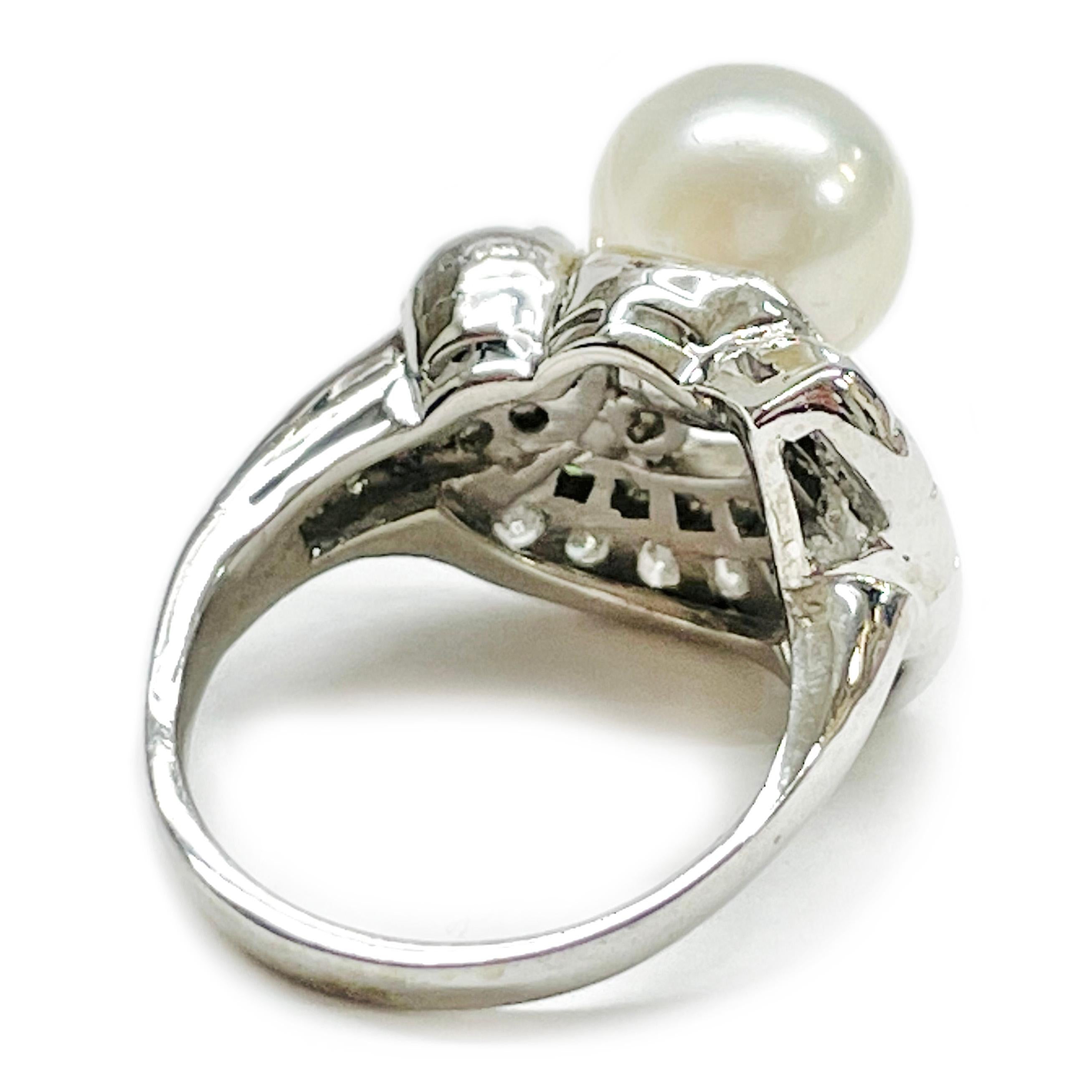 White Gold Freshwater Pearl Diamond Ring In Good Condition For Sale In Palm Desert, CA