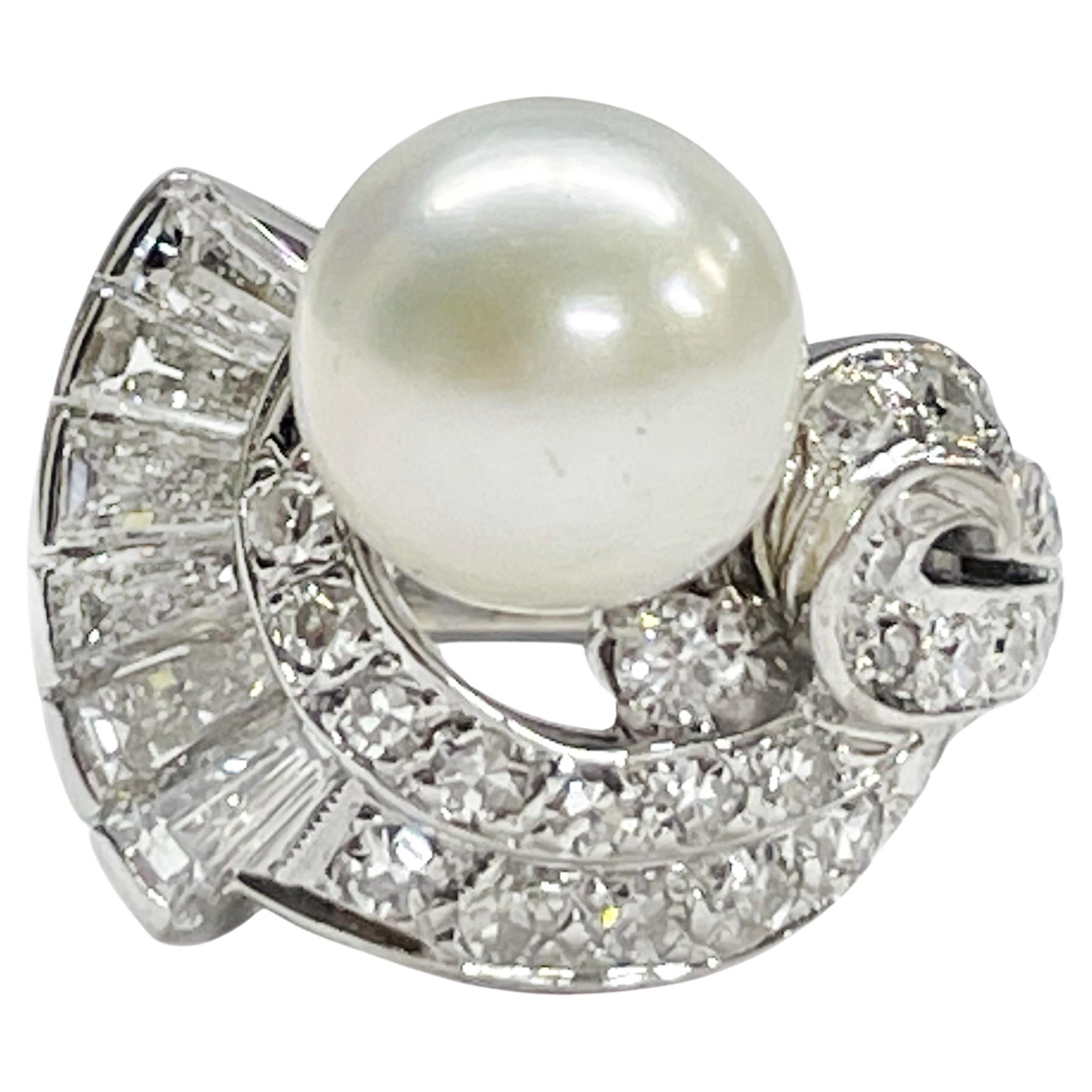 White Gold Freshwater Pearl Diamond Ring For Sale