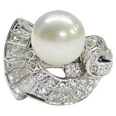 White Gold Freshwater Pearl Diamond Ring