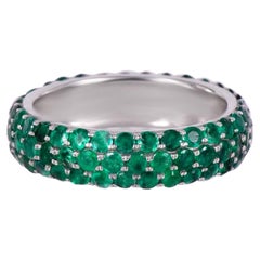 Alianza Esmeralda Eternidad Completa Oro Blanco, Anillo Apilable Esmeralda Natural