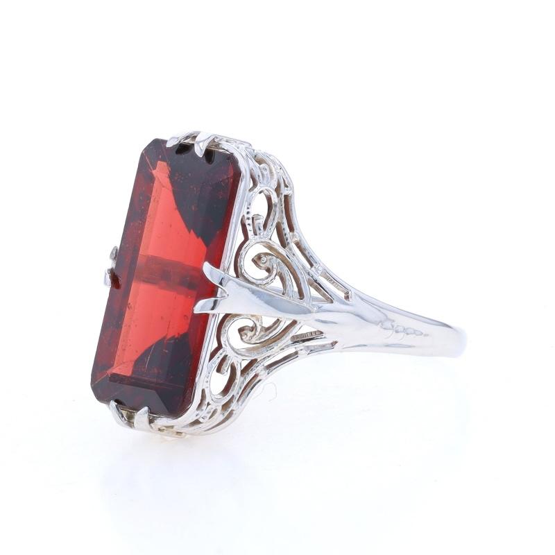 Oro Blanco Granate Art Deco Cocktail Anillo Solitario -14k Rect Paso 5.04ct Vintage Corte cuadrado