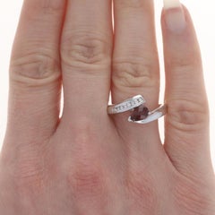 White Gold Garnet & Diamond Bypass Ring - 14k Pear Checkerboard 1.08ctw