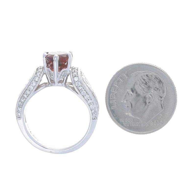 Women's White Gold Garnet & Diamond Engagement Ring -14k Oval 3.10ctw Milgrain Cathedral For Sale