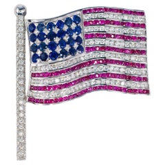 White Gold Gem-Set American Flag Brooch