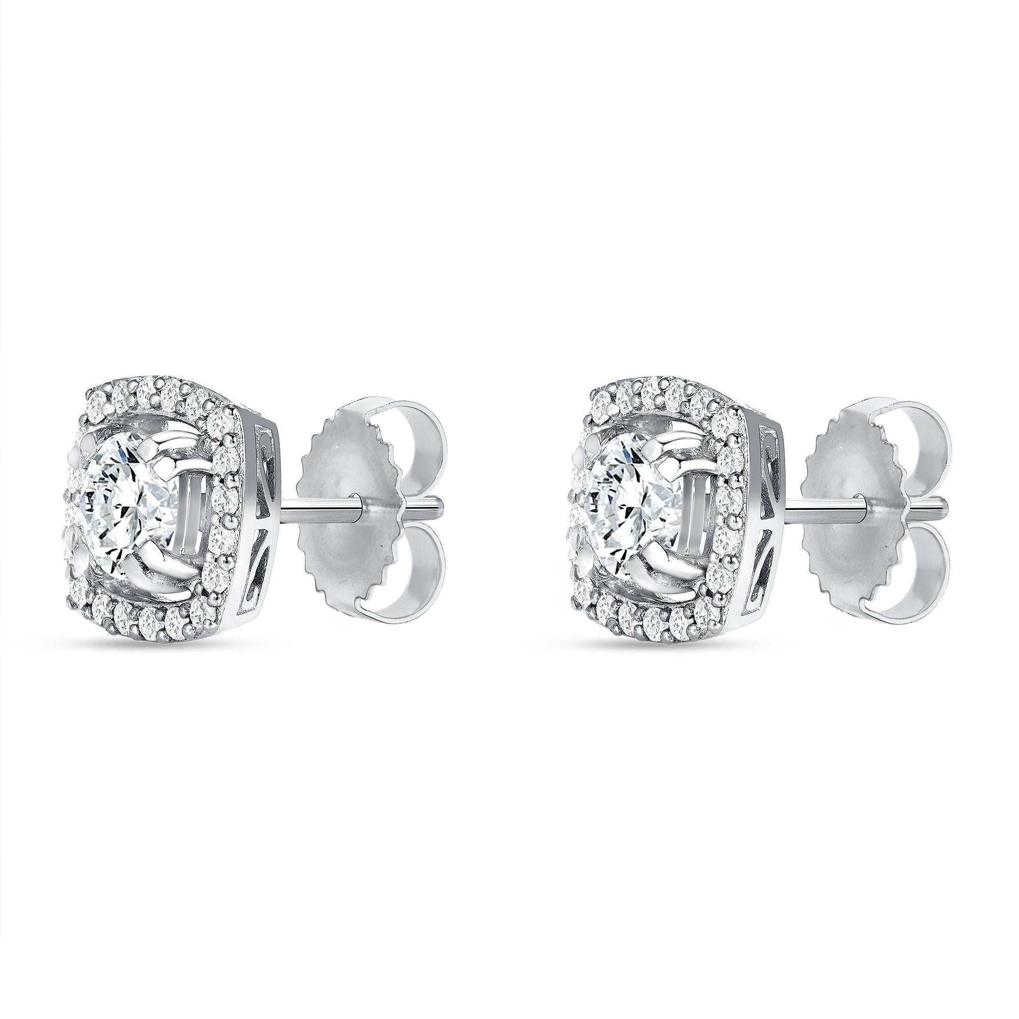 Round Cut White Gold Genuine Diamond Earrings For Sale