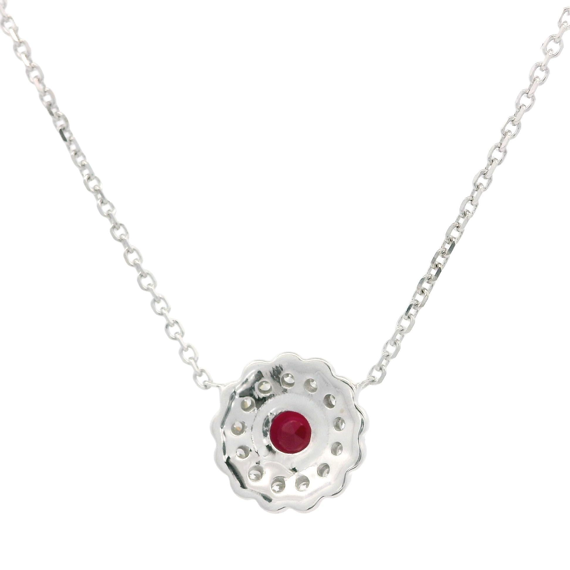 Collana con ciondolo a fiore in oro bianco GIA 0,92ctw rubino rotondo e diamante in vendita 5