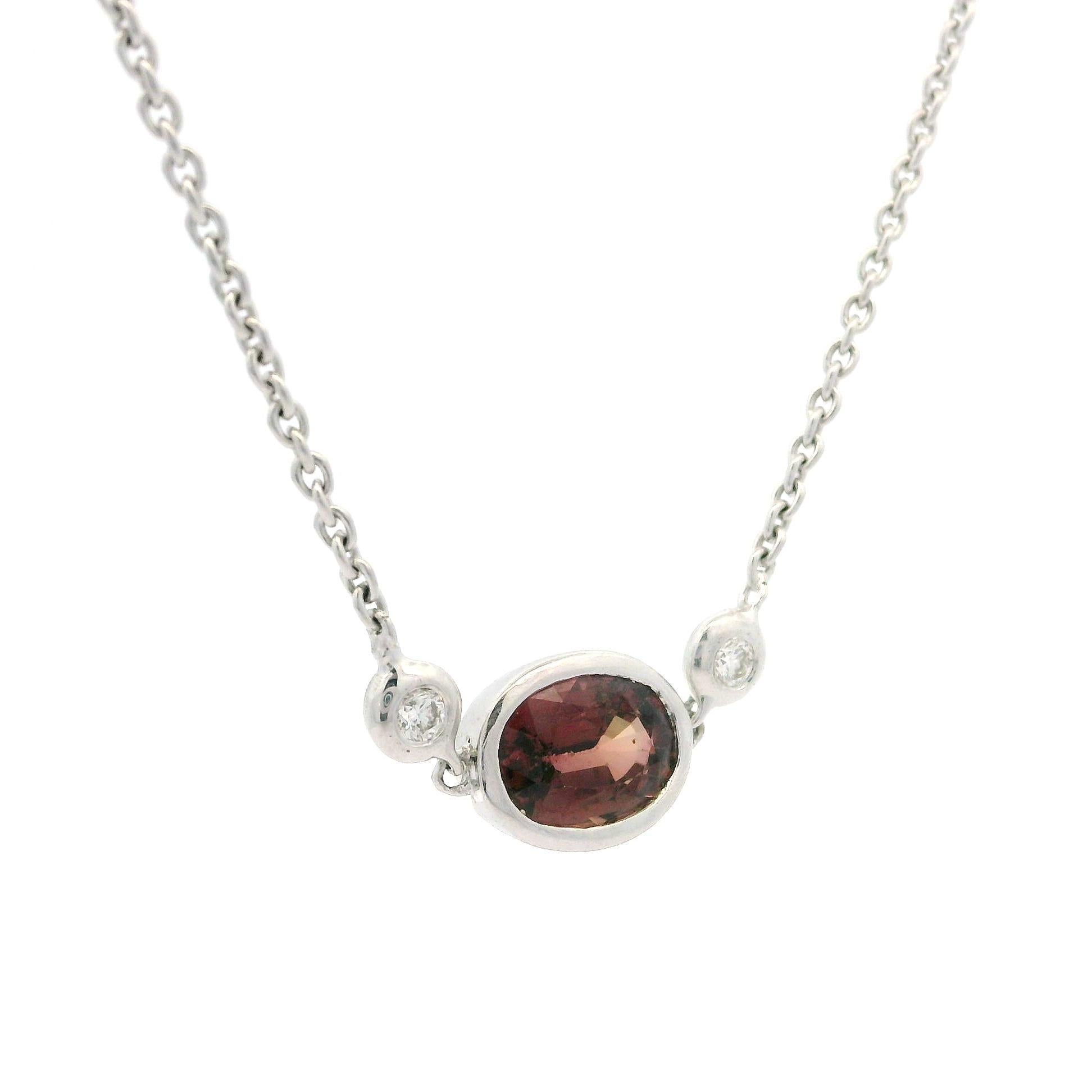 White Gold GIA 1.13ctw No Heat Reddish Pink Sapphire Bezel Pendant Necklace In Excellent Condition For Sale In Montclair, NJ