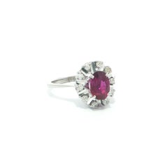 White Gold GIA 1.16ct Oval No Heat Ruby w/ Diamond Petite Halo Illusion Ring