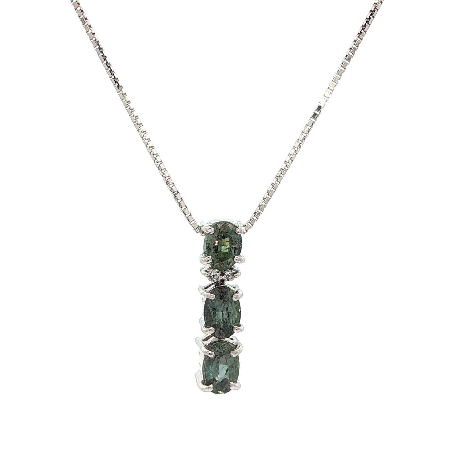 White Gold GIA 1.27ctw Oval Brazil Alexandrite Diamond 3 Stone Pendant Necklace For Sale 8