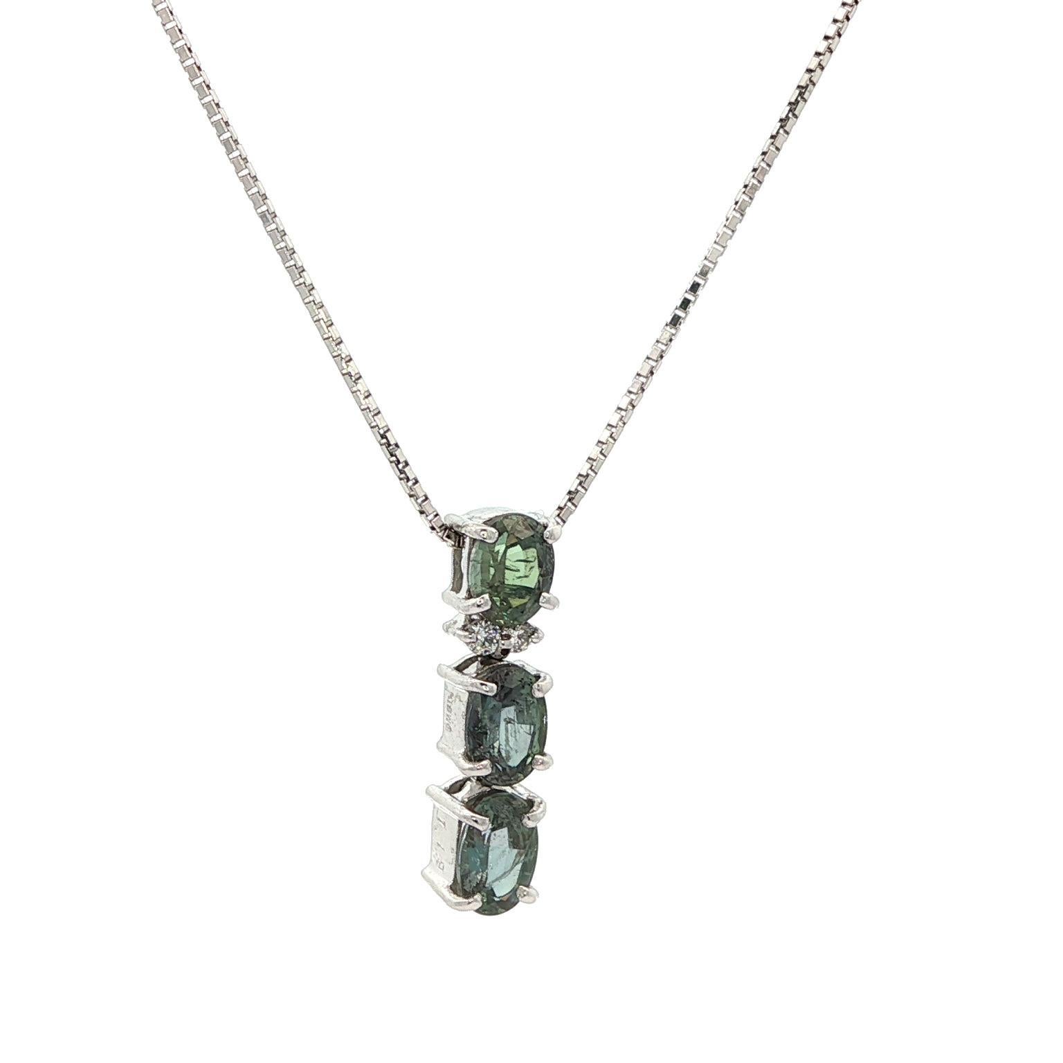 White Gold GIA 1.27ctw Oval Brazil Alexandrite Diamond 3 Stone Pendant Necklace For Sale 3