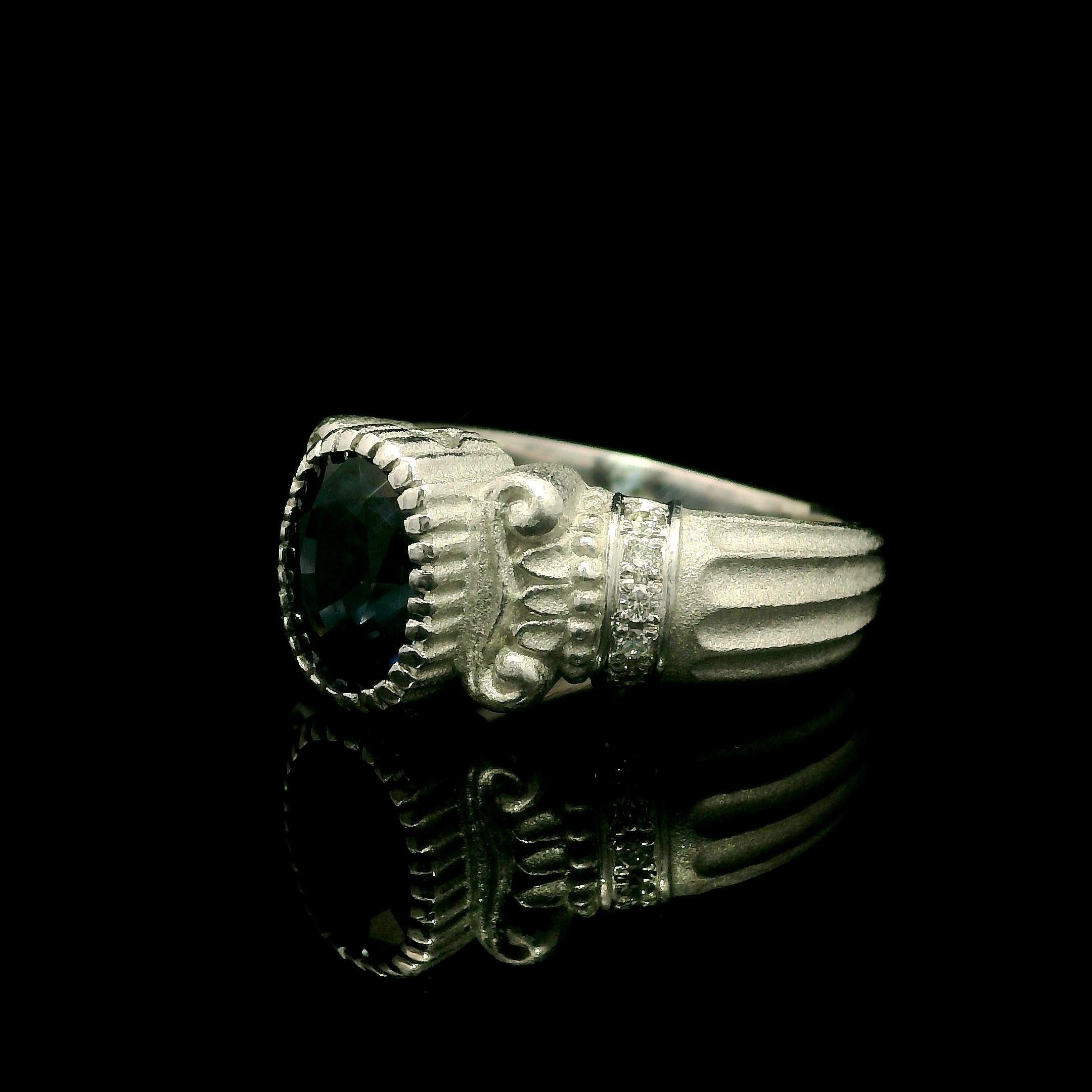 De las mujeres Oro Blanco GIA 2.55ct Rara Espinela Azul Oscura Diamante Chorro de Arena Columna Mate Anillo en venta